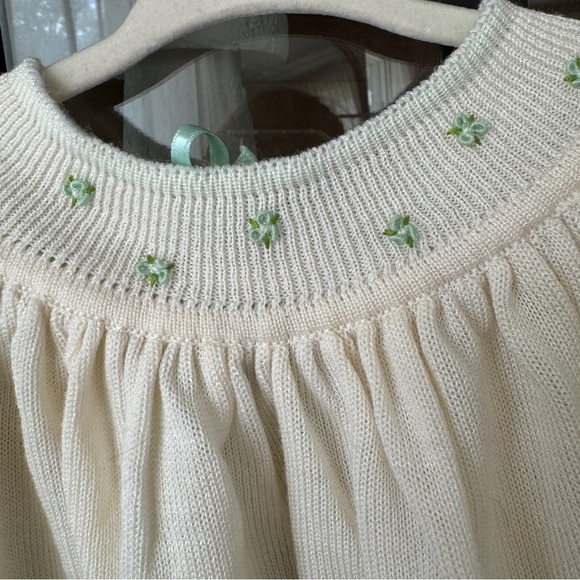 1970s Vintage Knit Set baby girl rosettes bow ribbon bloomers top Mint Venezuela - Picture 9 of 11